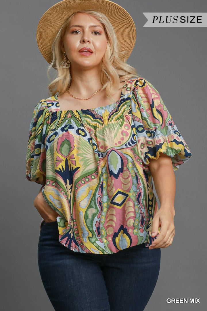 Abstract Print Square Neck Top