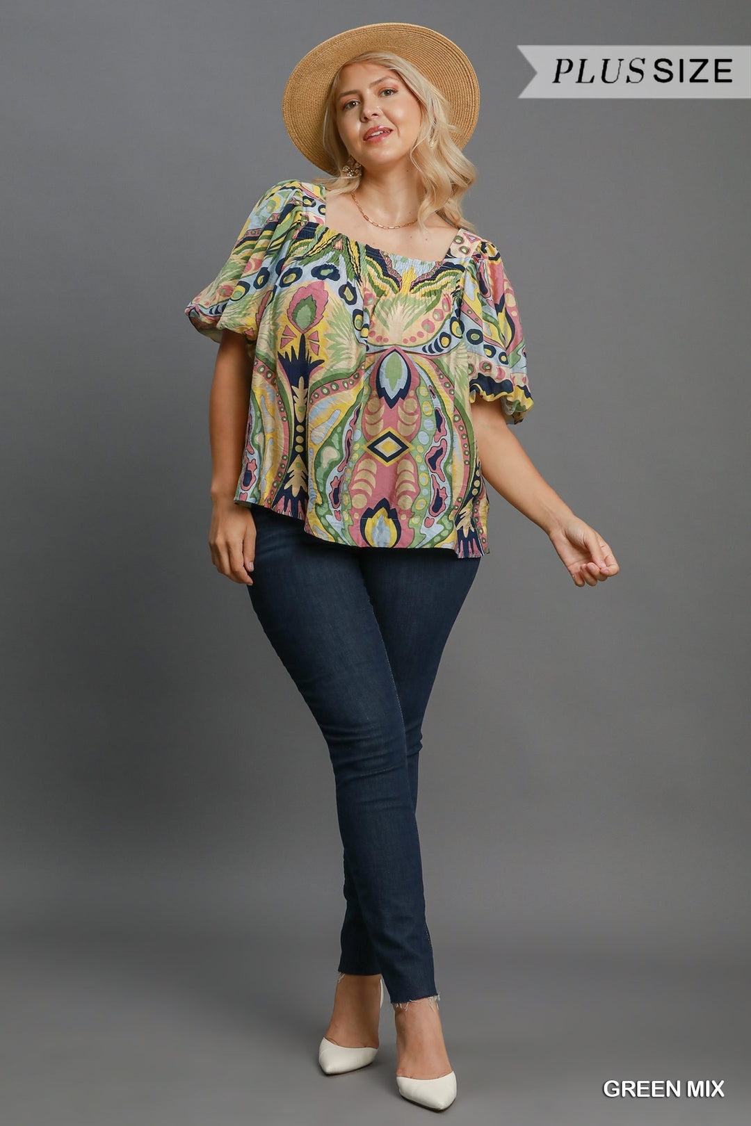 Abstract Print Square Neck Top