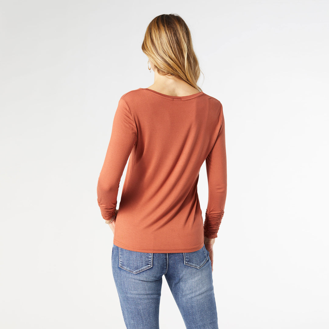 Scrunch Sleeve Crew Neck Long Sleeve Tee