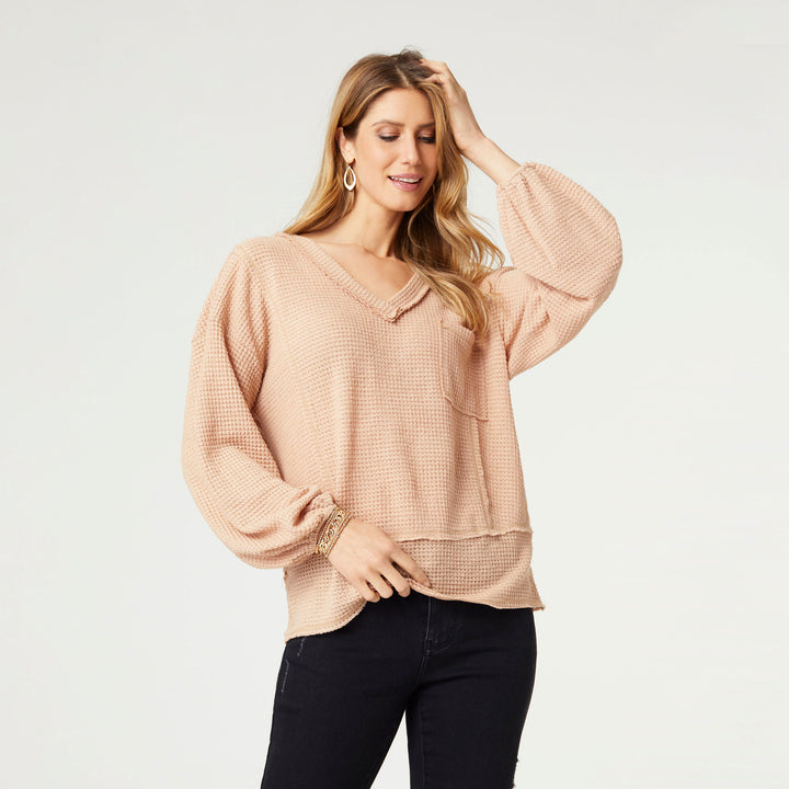 Monroe V-Neck Soft Waffle Top