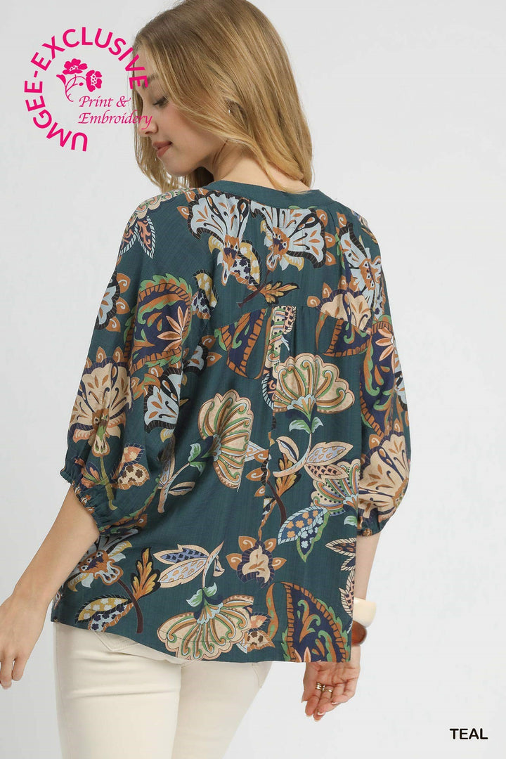 Boho Paisley Puff Sleeve Blouse