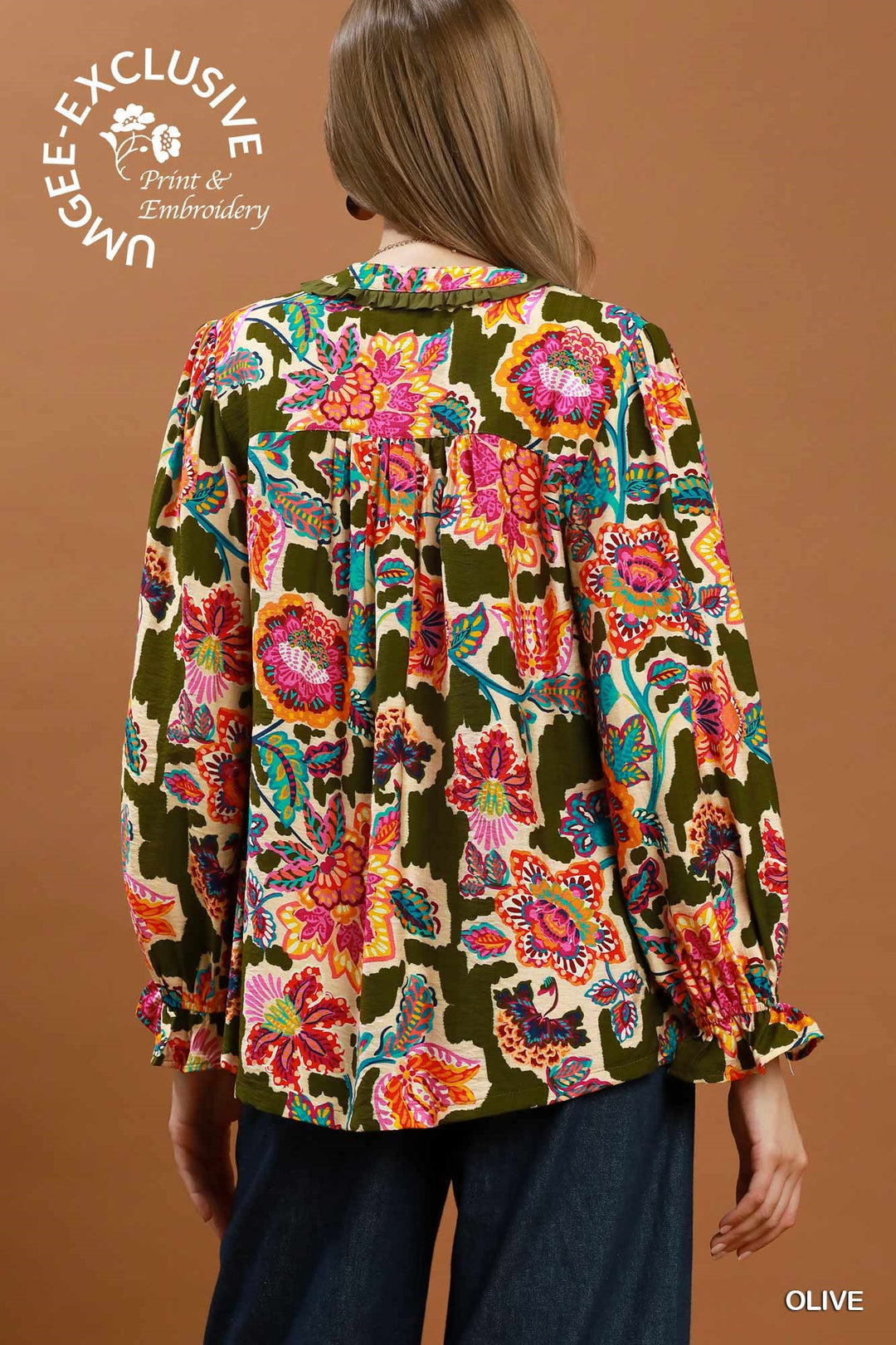 Mixed Floral Print Button Down Blouse