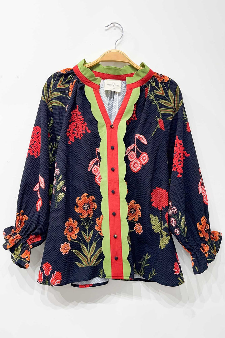 Mix Floral Textured Blouse w/ Scalloped Trim