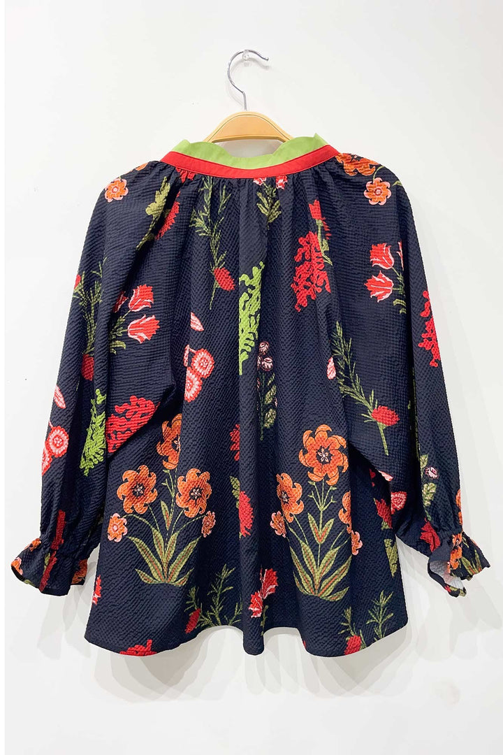 Mix Floral Textured Blouse w/ Scalloped Trim