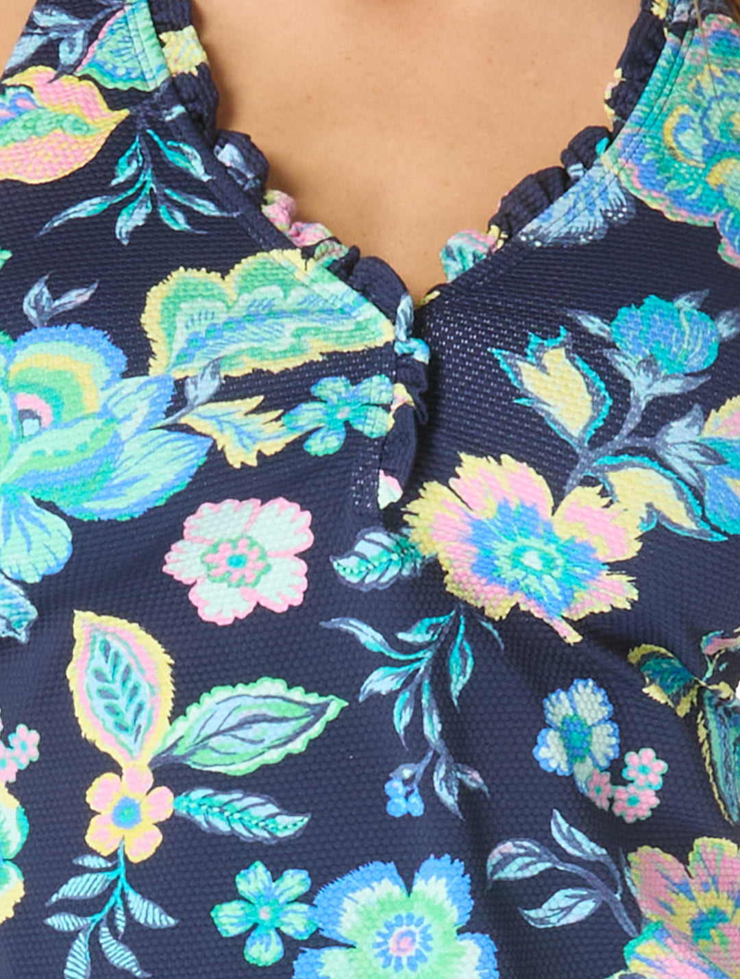 Nina Ruffled Trim Textured Tankini Top