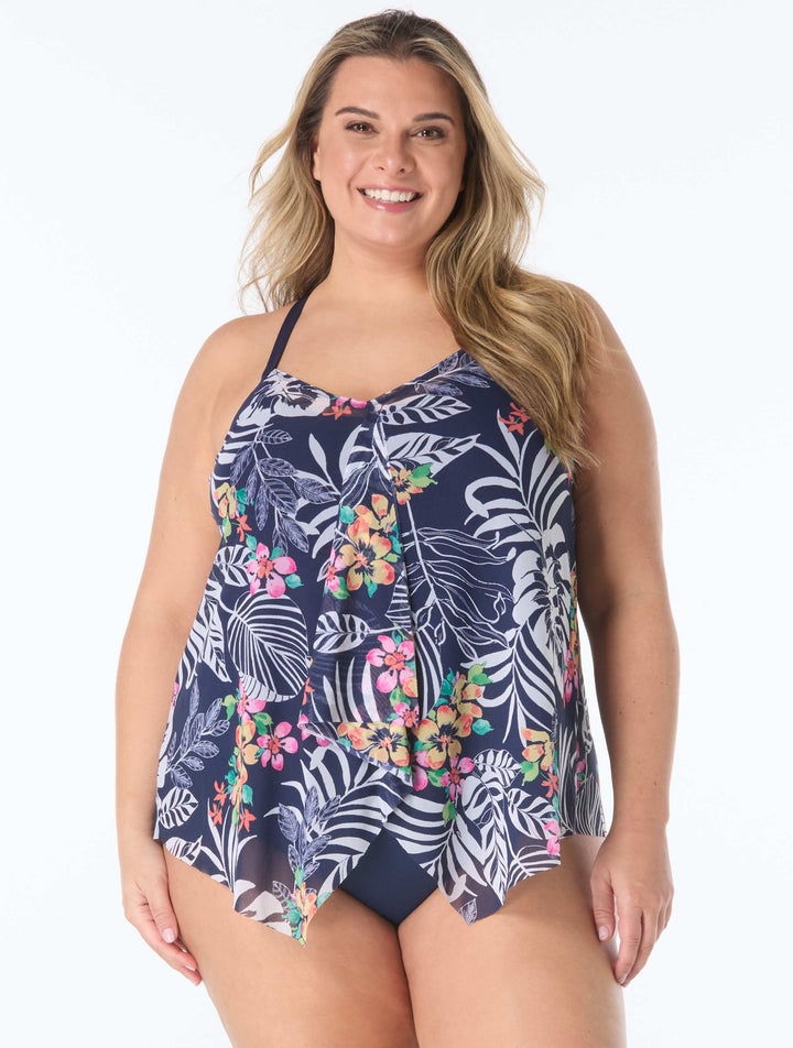 Kerry Plus Mesh Layer Underwire Tankini Top / Indigo Jungle