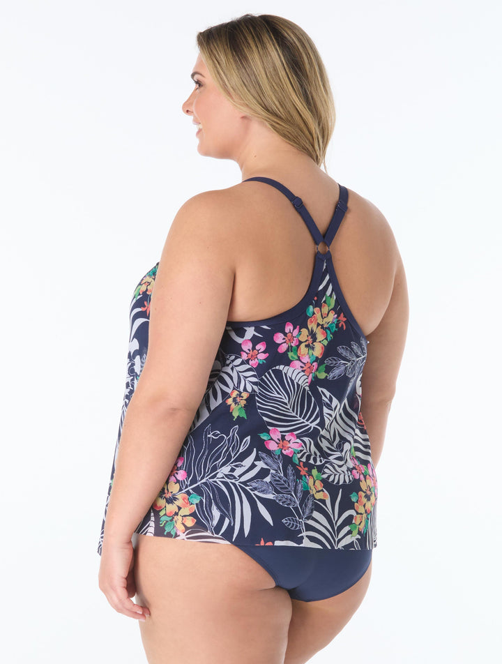 Kerry Plus Mesh Layer Underwire Tankini Top / Indigo Jungle