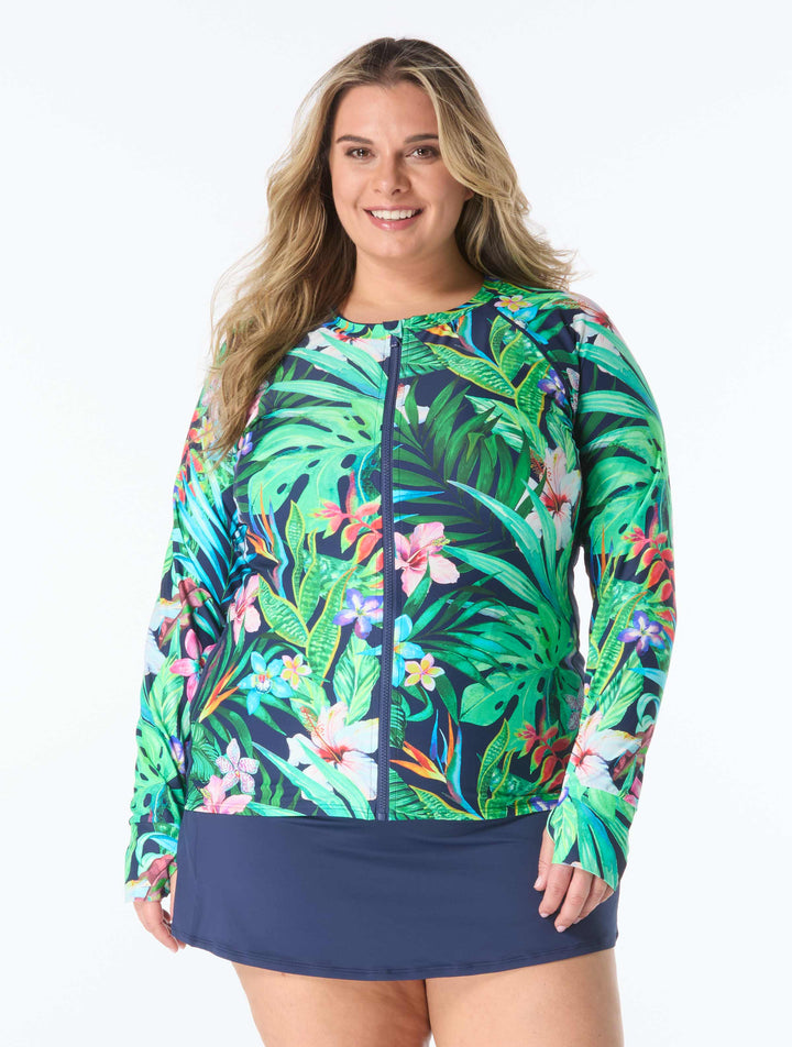 Ava Plus Zip Front Rashguard / Tropical Paradise