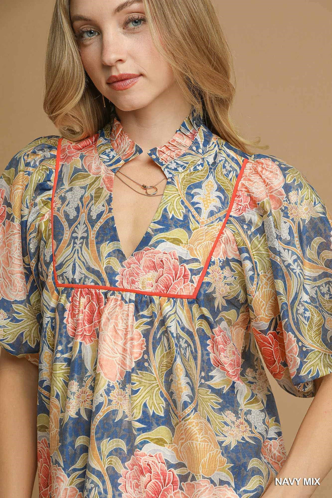 Floral Puff Sleeve Peasant Blouse