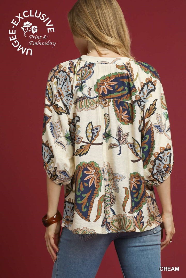 Boho Paisley Puff Sleeve Blouse