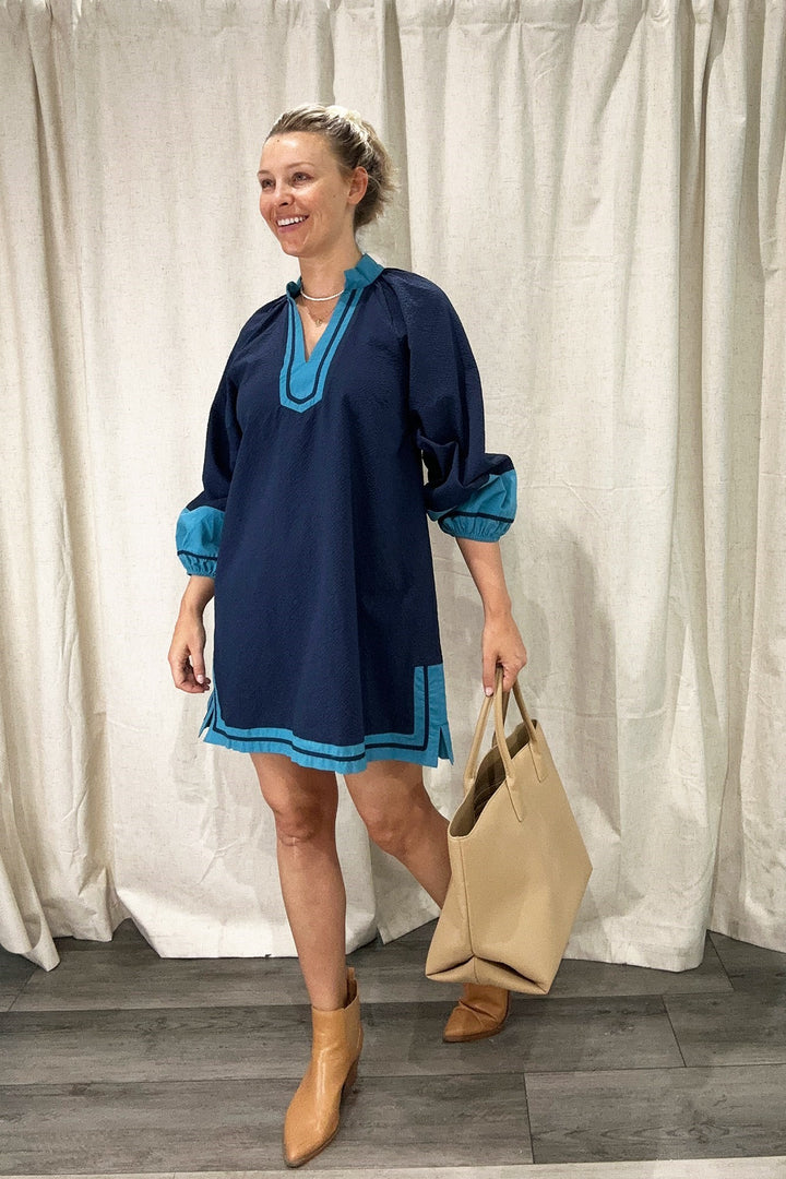 Colorblock Trim V-Neck Tunic Dress