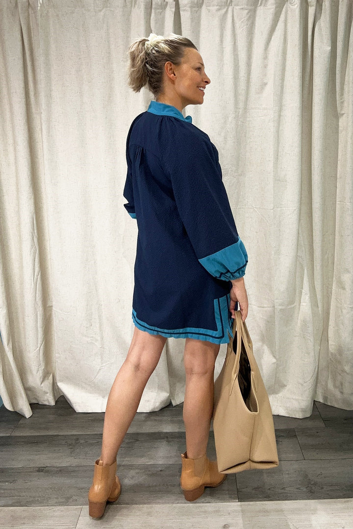 Colorblock Trim V-Neck Tunic Dress