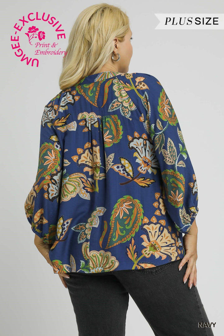 Boho Paisley Puff Sleeve Blouse