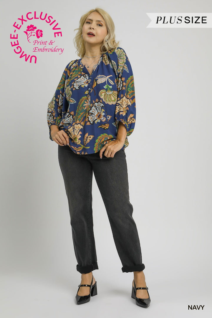 Boho Paisley Puff Sleeve Blouse