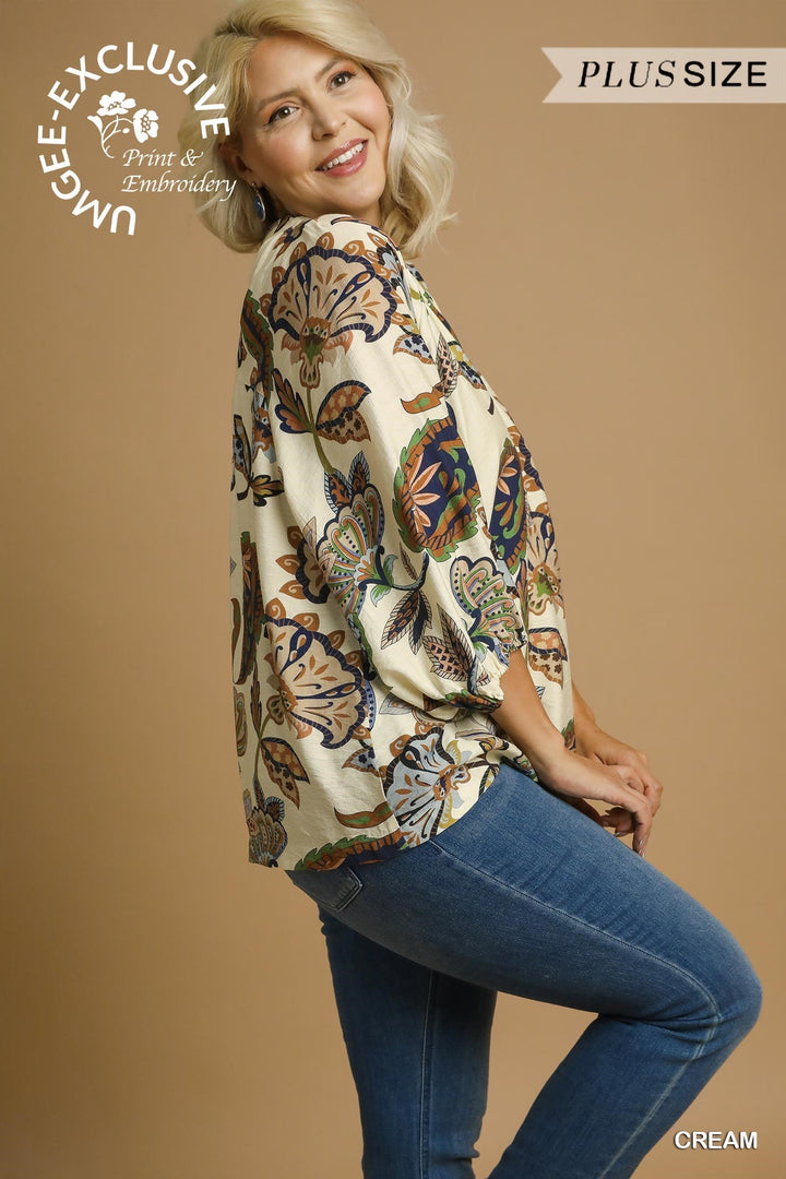Boho Paisley Puff Sleeve Blouse