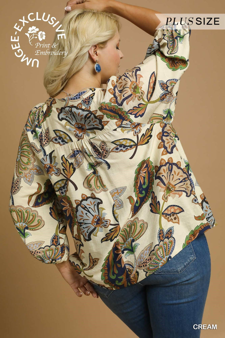Boho Paisley Puff Sleeve Blouse